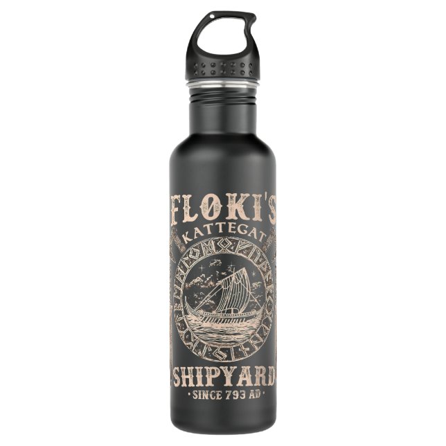 Flokis Shipyard Kattegat Viking Ship and Sword  Gi 710 Ml Water Bottle (Front)