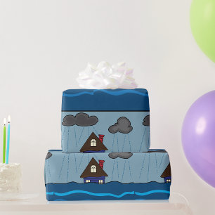 Flooded House Dark Clouds Wrapping Paper