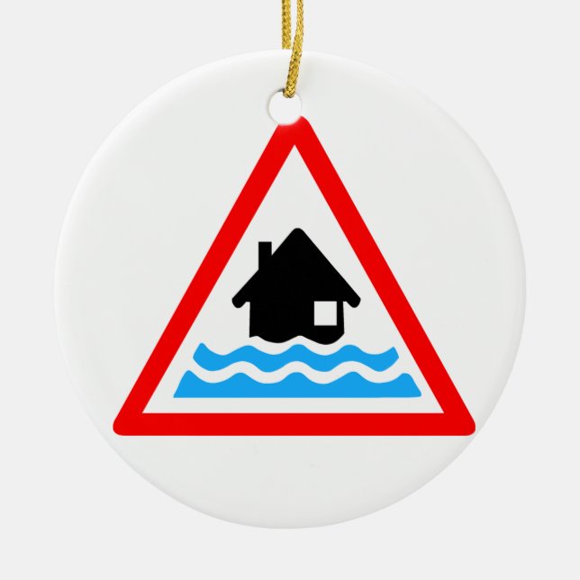 Flooding Warning Ceramic Tree Decoration (Front)