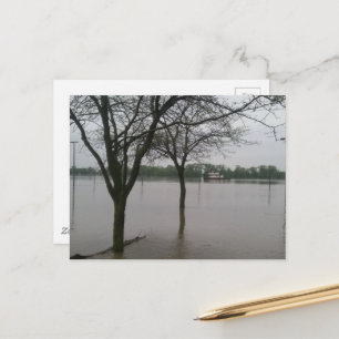 floodwaters in Burlington, Iowa  river barge Postcard