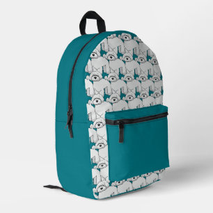 Floofy White Puppy Pattern on Teal Printed Backpack