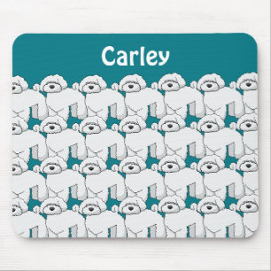 Floofy White Puppy Pattern Personalised Mouse Mat