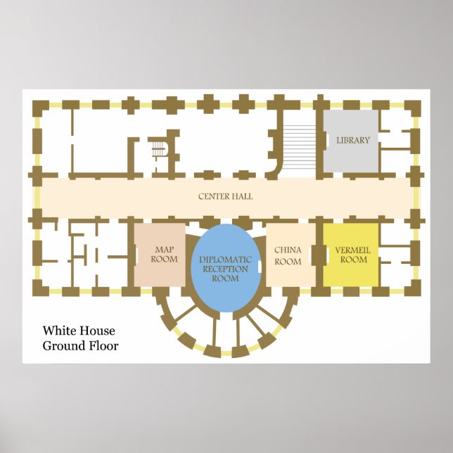 Floor plan of The White House Ground Floor Diagram Poster (Front)