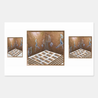Floor tiles near figure on wall. rectangular sticker
