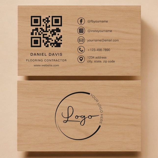 Flooring Contractor Wood Professional QR Code Business Card (Creator Uploaded)
