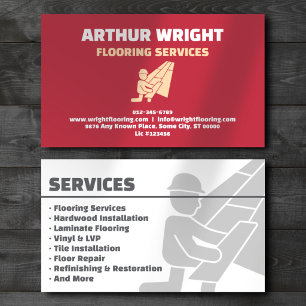Flooring Installation Professional Red Business Card