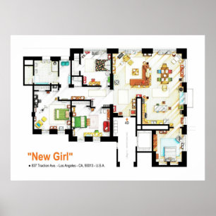 Floorplan of the loft apartment from NEW GIRL Poster