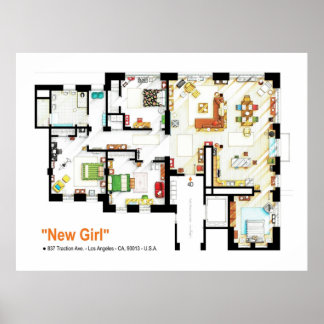 Floorplan of the loft apartment from NEW GIRL Poster