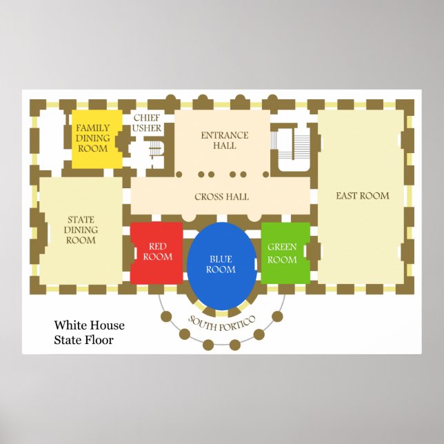 Floorplan of The White House State Floor Diagram Poster (Front)