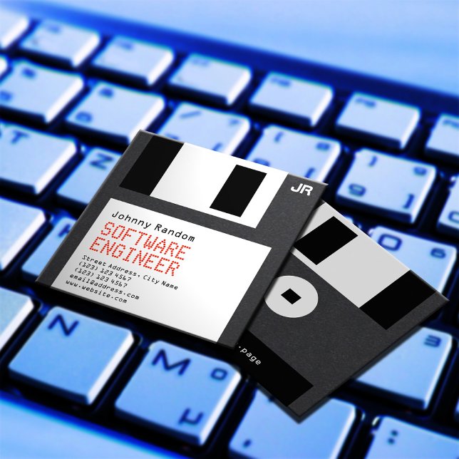 Floppy disc black retro tech style  square business card (Creator Uploaded)