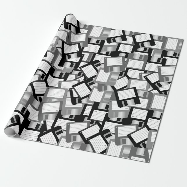 Floppy Disc Computer Science Engineer Monotone Wrapping Paper (Unrolled)