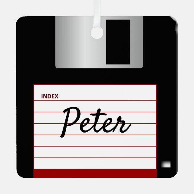 Floppy Disc Retro Computer Metal Square Ornament (Front)
