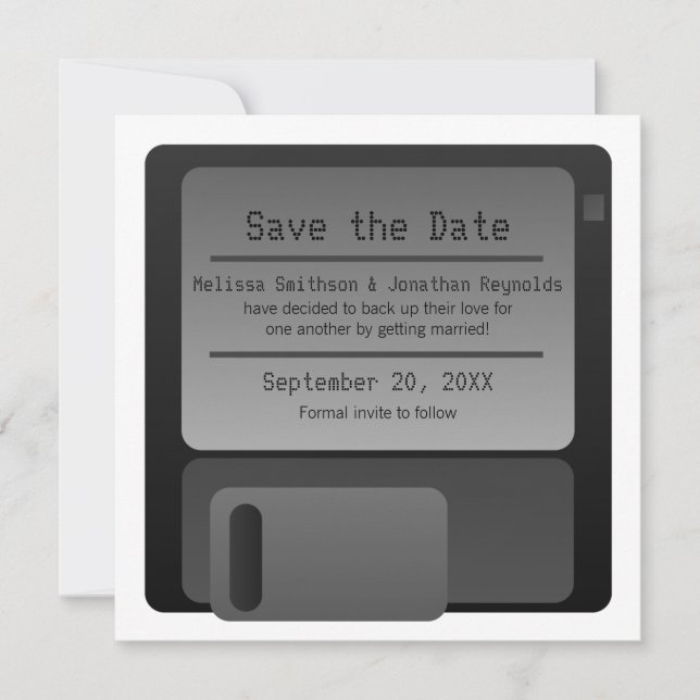Floppy Disc Save the Date Announcement, Grey (Front)
