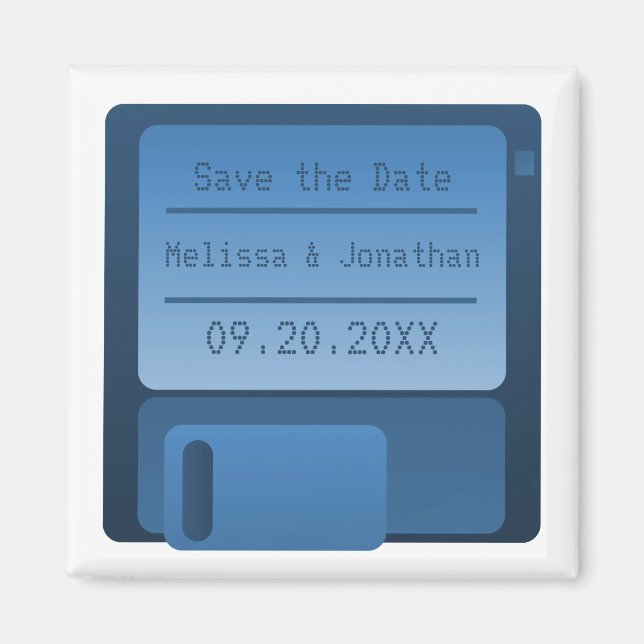 Floppy Disc Save the Date Magnet, Dark Blue Magnet (Front)