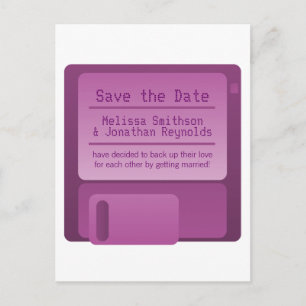 Floppy Disc Save the Date Postcard, Purple Announcement Postcard