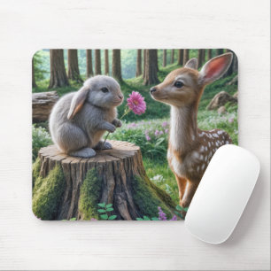Floppy-eared Rabbit With a Flower and Fawn Mouse Mat