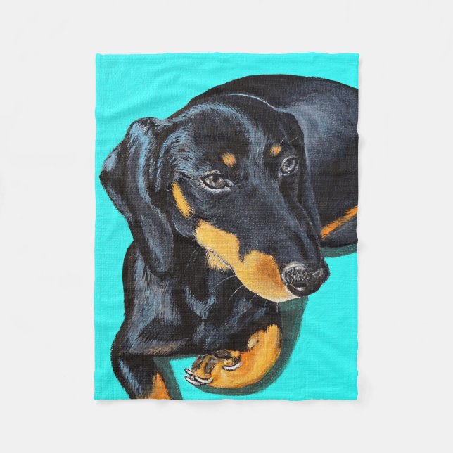 Floppy the Miniature Dachshund Painting Fleece Blanket (Front)