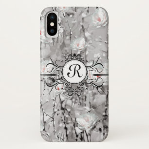 Flor grey and white monogram iPhone x case