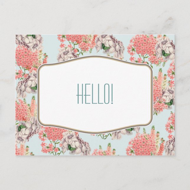 Flor, hortensias gardenias rosas detalles celeste postcard (Front)
