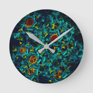Flor virtual em azul gradiente, estilhaçada round clock