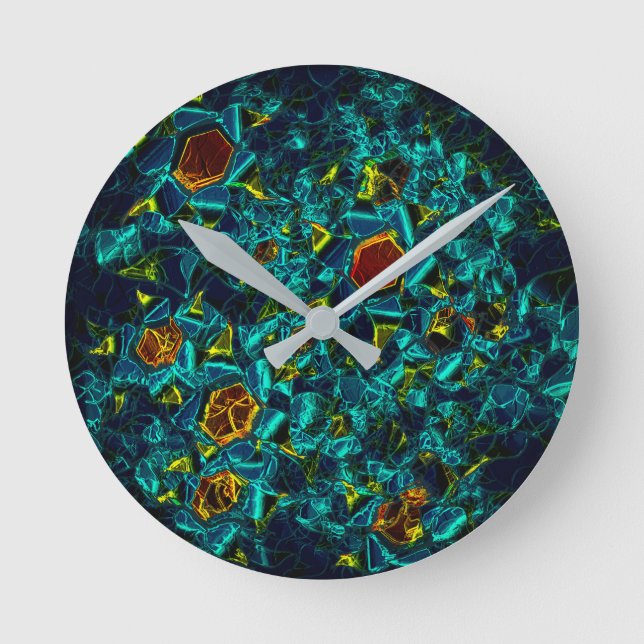 Flor virtual em azul gradiente, estilhaçada round clock (Front)