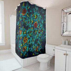 Flor virtual em azul gradiente, estilhaçada shower curtain