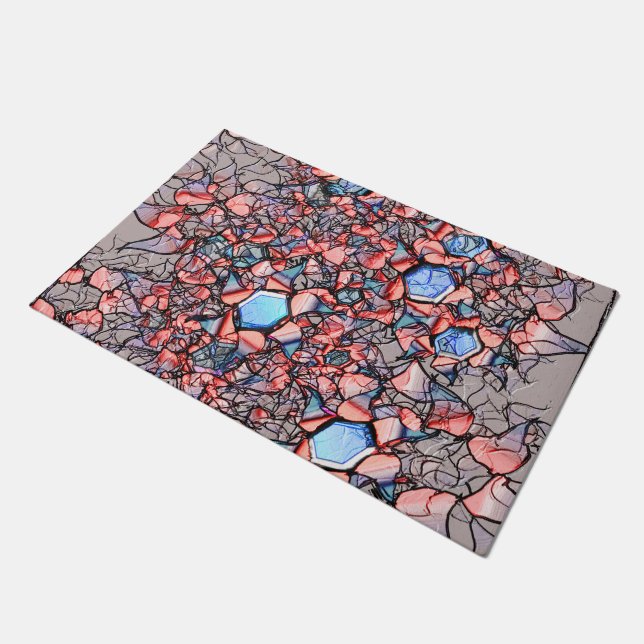 Flor virtual entalhada nas cores azul e salmão doormat (Angled)