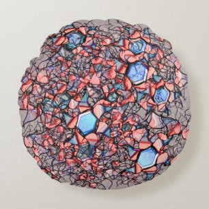 Flor virtual entalhada nas cores azul e salmão round cushion