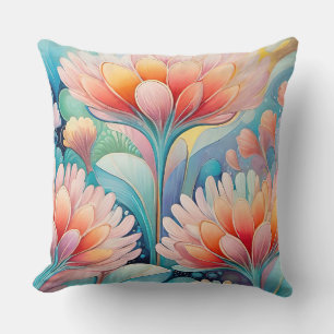 Flora 4 Floral Pastel Throw Pillow