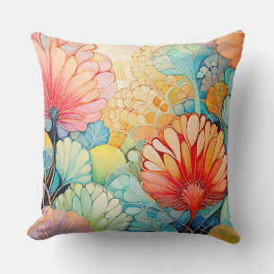 Flora 5 Floral Pastel Throw Pillow
