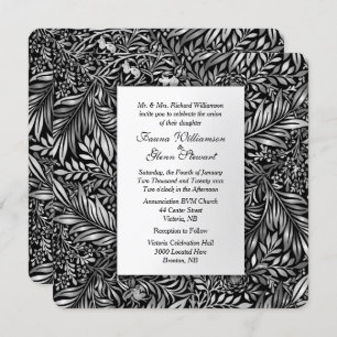 Flora and Fauna Black and White Wedding Invitation