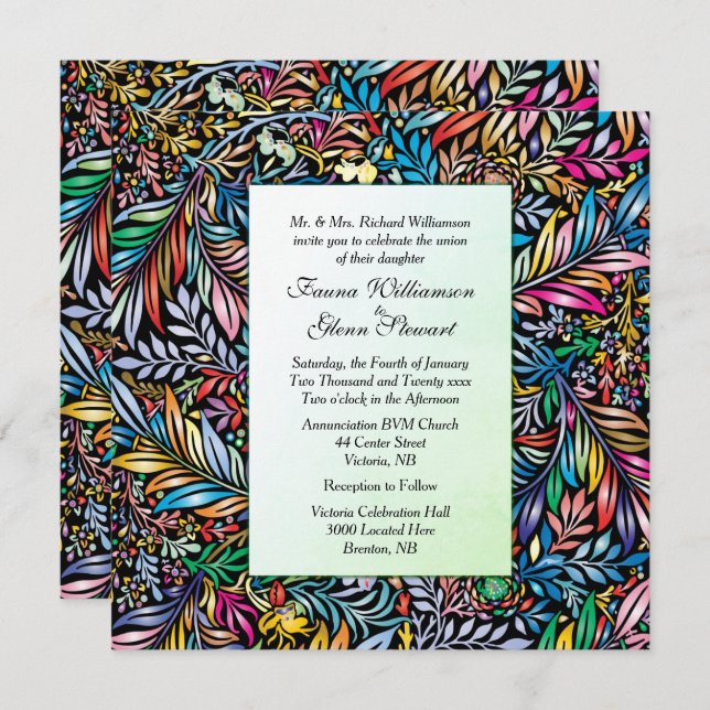 Flora and Fauna Multi Colour Wedding Invitation (Front/Back)