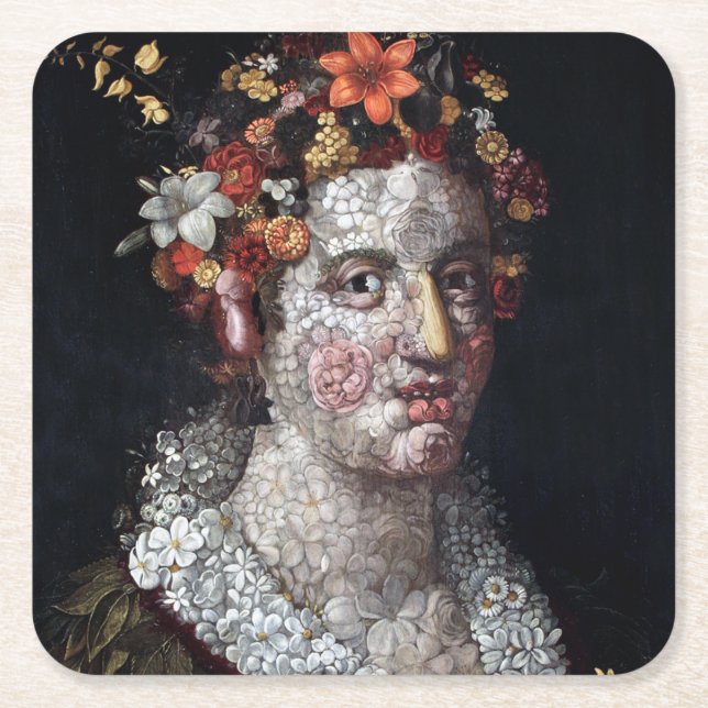 Flora, Arcimboldo Square Paper Coaster (Front)
