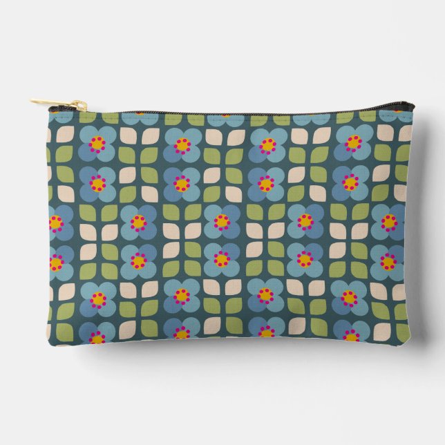 Flora Blush - Blue and Green Floral Pouch (Front)