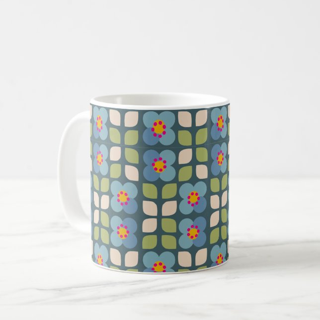 FLORA BLUSH - Floral Blue and Green Mug (Front Left)