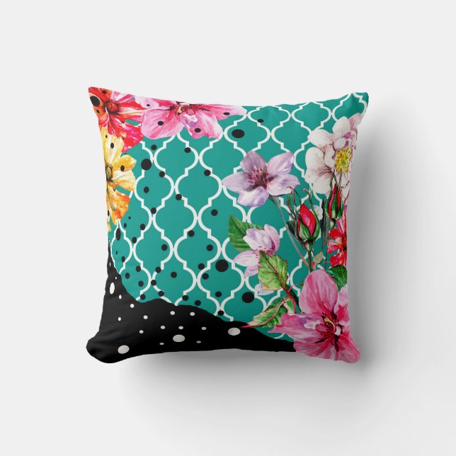 Flora Brazilica | teal pink quatrefoil floral Cushion (Front)