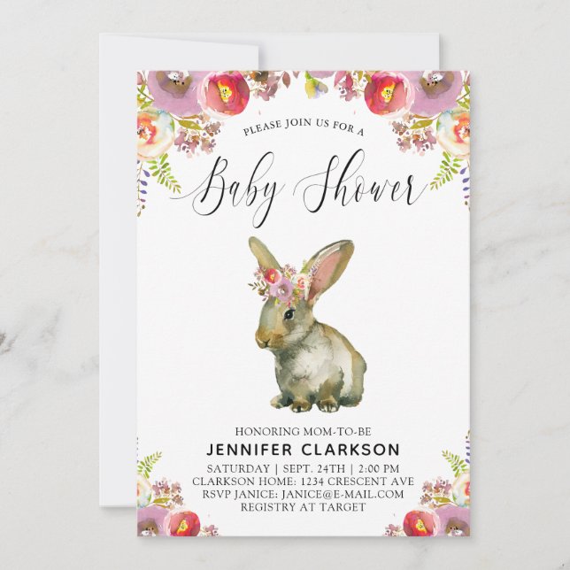 Flora Bunny Baby Shower Invitation (Front)