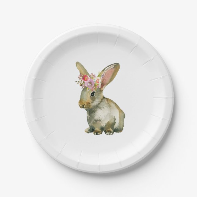 Flora Bunny Baby Shower Paper Plate (Front)