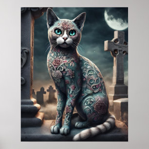 "Flora" Day of the Dead Cat, Dia De Los Muertos  Poster