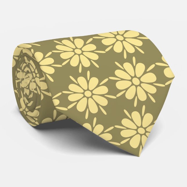 Flora Foulard Flower Khaki & Yellow Two-sided Tie (Rolled)