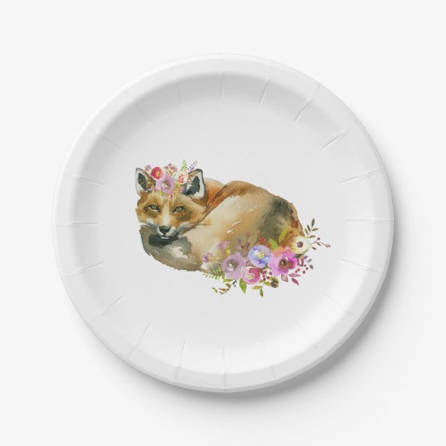Flora Fox Pup Baby Shower Paper Plate (Front)