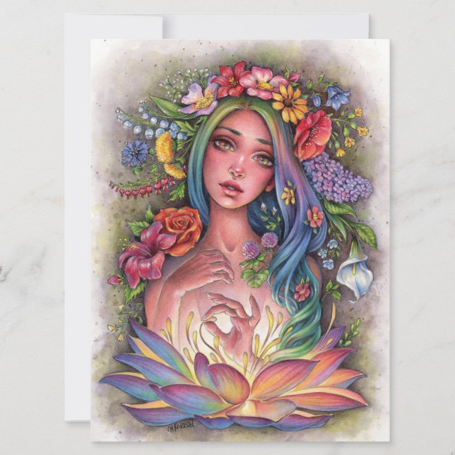 Flora Goddess Fairy Fantasy Flowers Woman Art Card (Front)