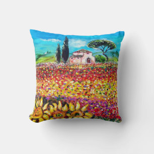 FLORA IN TUSCANY/ Fields ,Poppies and Sunflowers Cushion