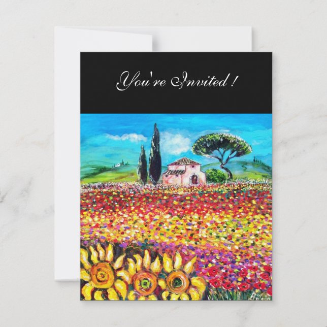 FLORA IN TUSCANY/ Fields ,Poppies and Sunflowers Invitation (Front)
