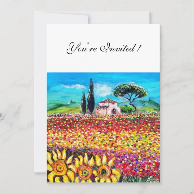 FLORA IN TUSCANY/ Fields ,Poppies and Sunflowers Invitation (Front)