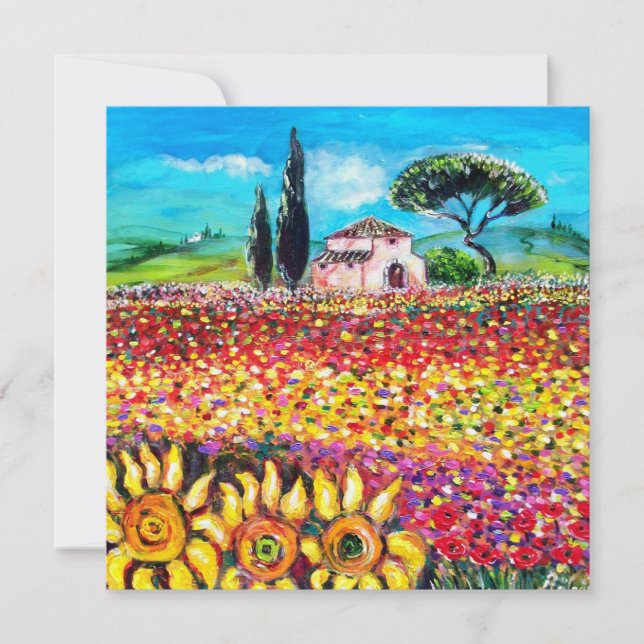 FLORA IN TUSCANY/ Fields ,Poppies and Sunflowers Invitation (Front)