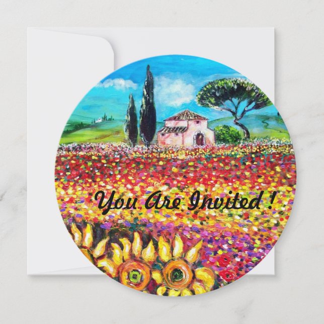 FLORA IN TUSCANY/ Fields ,Poppies and Sunflowers Invitation (Front)