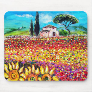 FLORA IN TUSCANY/ Fields ,Poppies and Sunflowers Mouse Mat