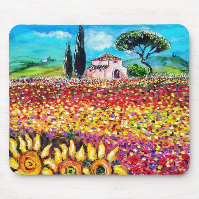 FLORA IN TUSCANY/ Fields ,Poppies and Sunflowers Mouse Mat (Front)