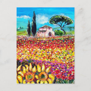 FLORA IN TUSCANY/ Fields ,Poppies and Sunflowers Postcard